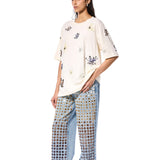 DIAMANTE' EMBELLISHED DENIM PANTS