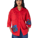 ‘SYLVIE’ Faux Leather Appliquè Shirt