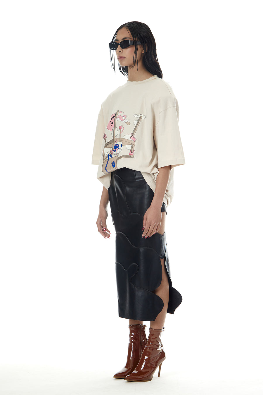 'Molten Goop' Faux Leather Patch Skirt