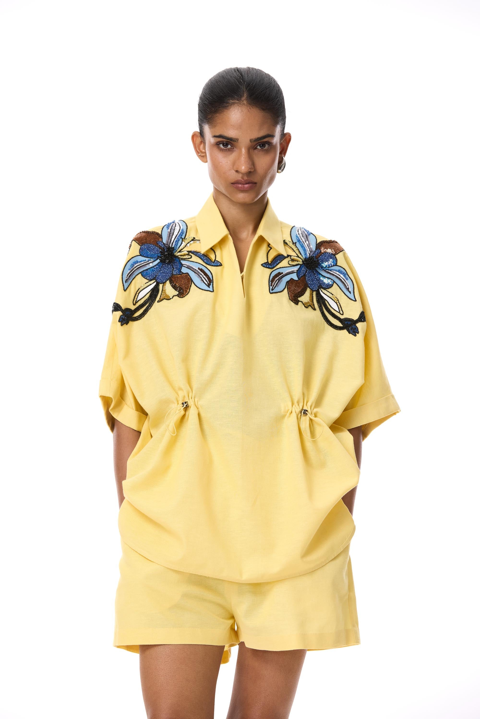 'ASTRAL KNOT' EMBELLISHED LINEN TOP - Kanika Goyal Label