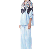 Black Rose' Pin Striped Hand - Embellished Shirt with Pants - Kanika Goyal Label