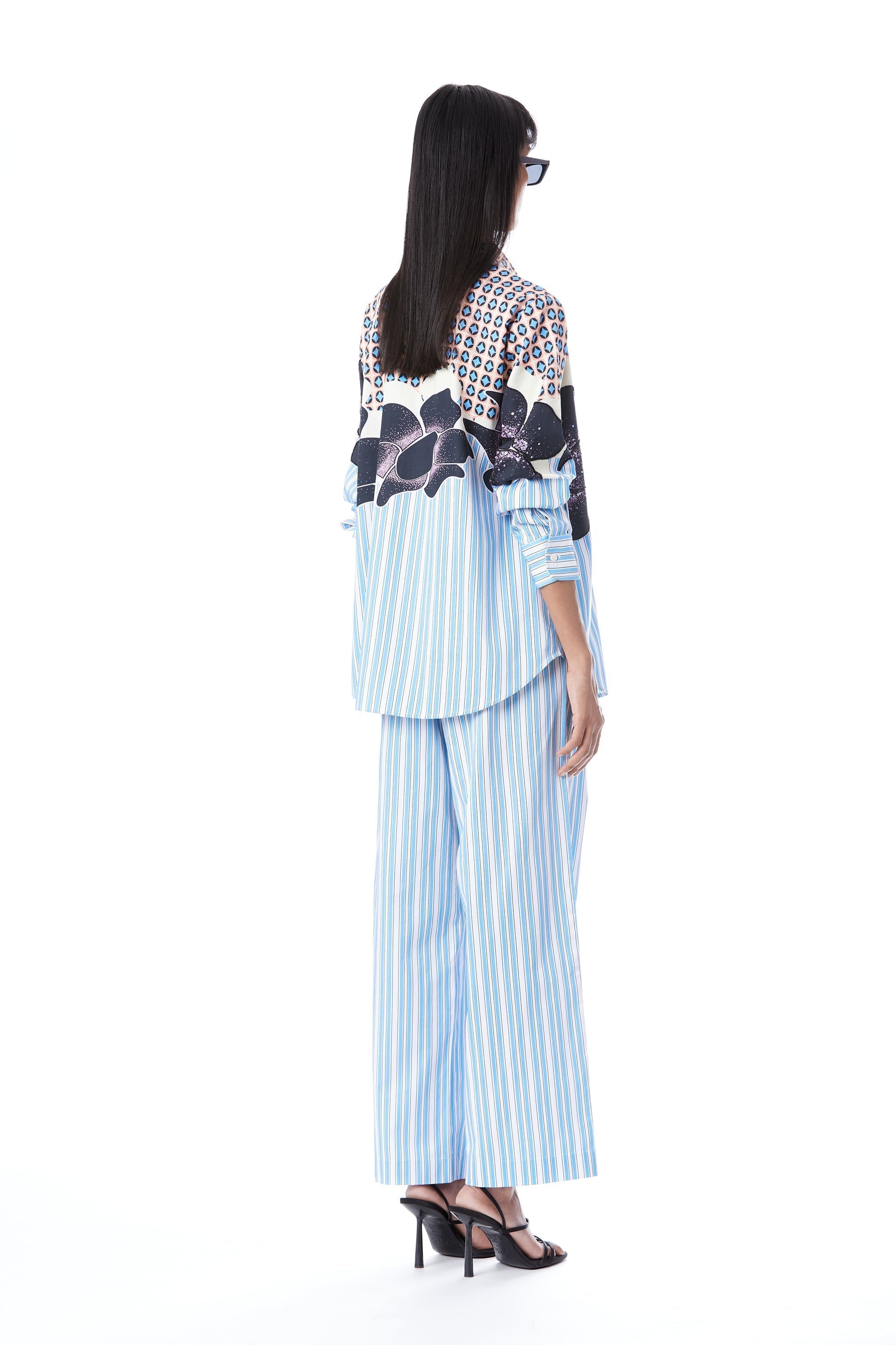 Black Rose' Pin Striped Hand - Embellished Shirt with Pants - Kanika Goyal Label