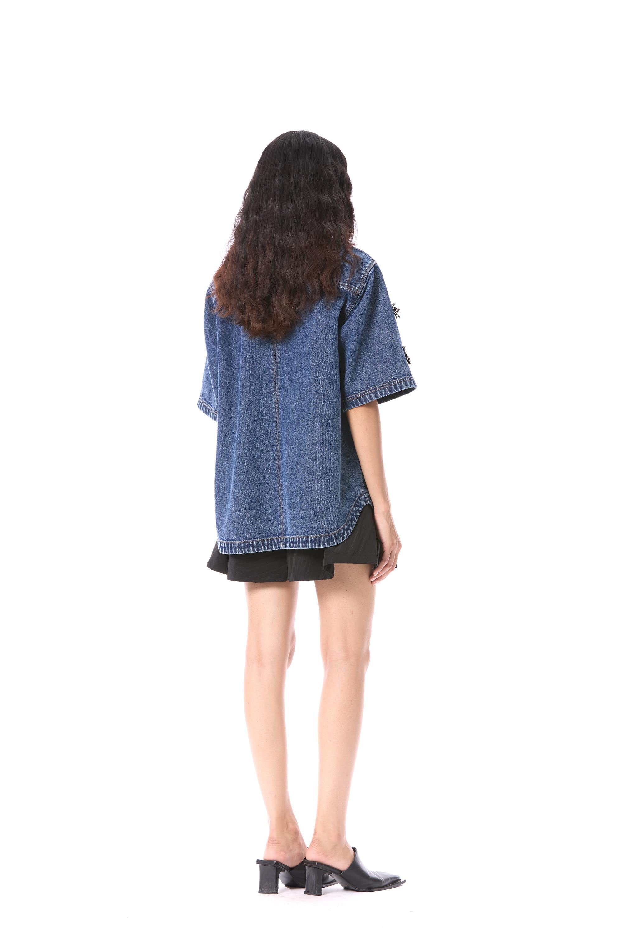COMET HAZE' EMBELLISHED DENIM TOP - Kanika Goyal Label