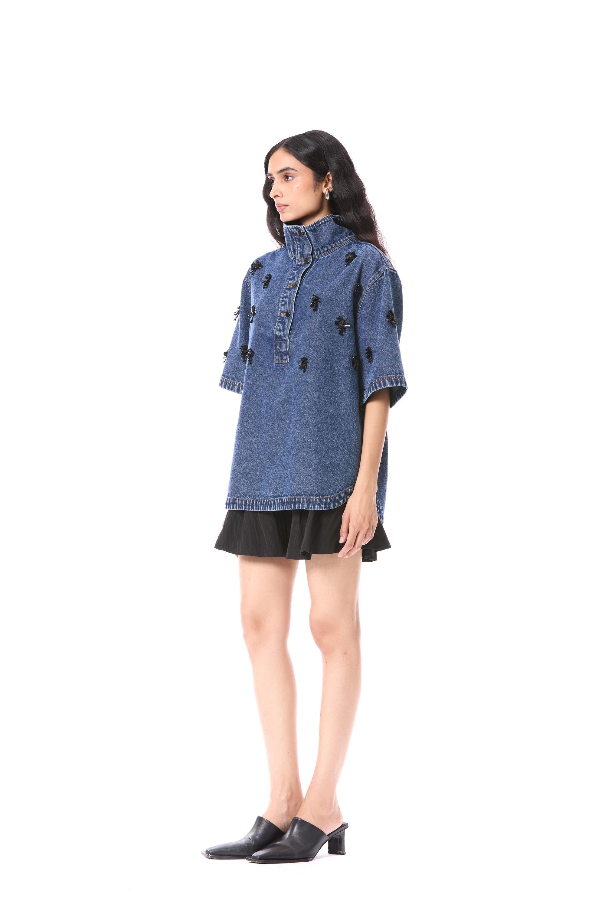 COMET HAZE' EMBELLISHED DENIM TOP - Kanika Goyal Label