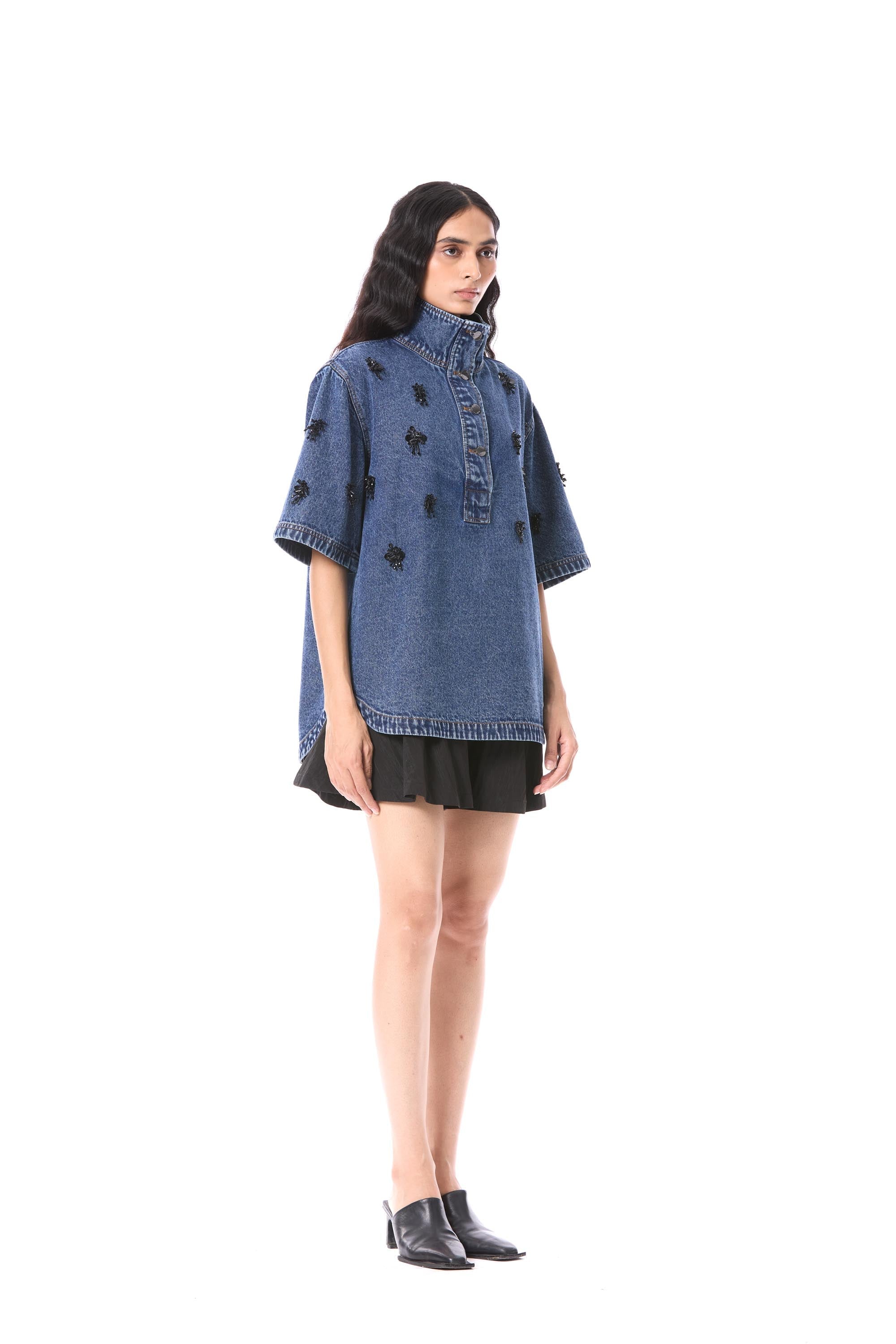 COMET HAZE' EMBELLISHED DENIM TOP - Kanika Goyal Label