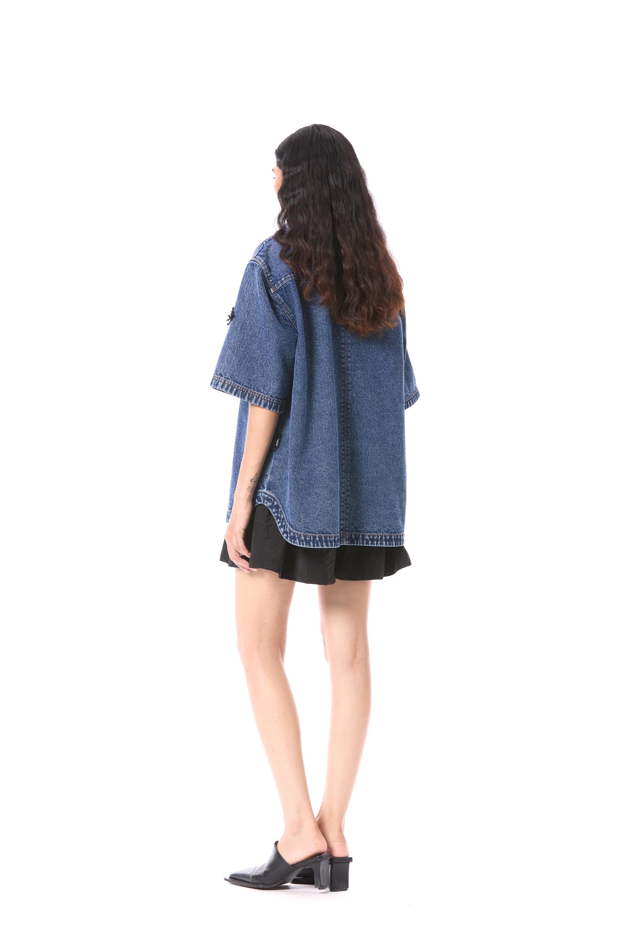 COMET HAZE' EMBELLISHED DENIM TOP - Kanika Goyal Label