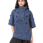 COMET HAZE' EMBELLISHED DENIM TOP - Kanika Goyal Label
