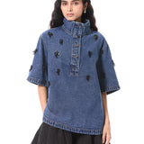 COMET HAZE' EMBELLISHED DENIM TOP - Kanika Goyal Label