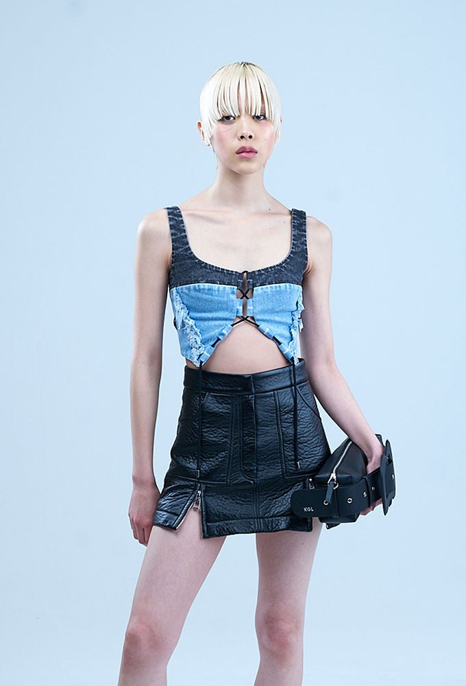 CONCENTRIC CUT DENIM BRALETTE - Kanika Goyal Label