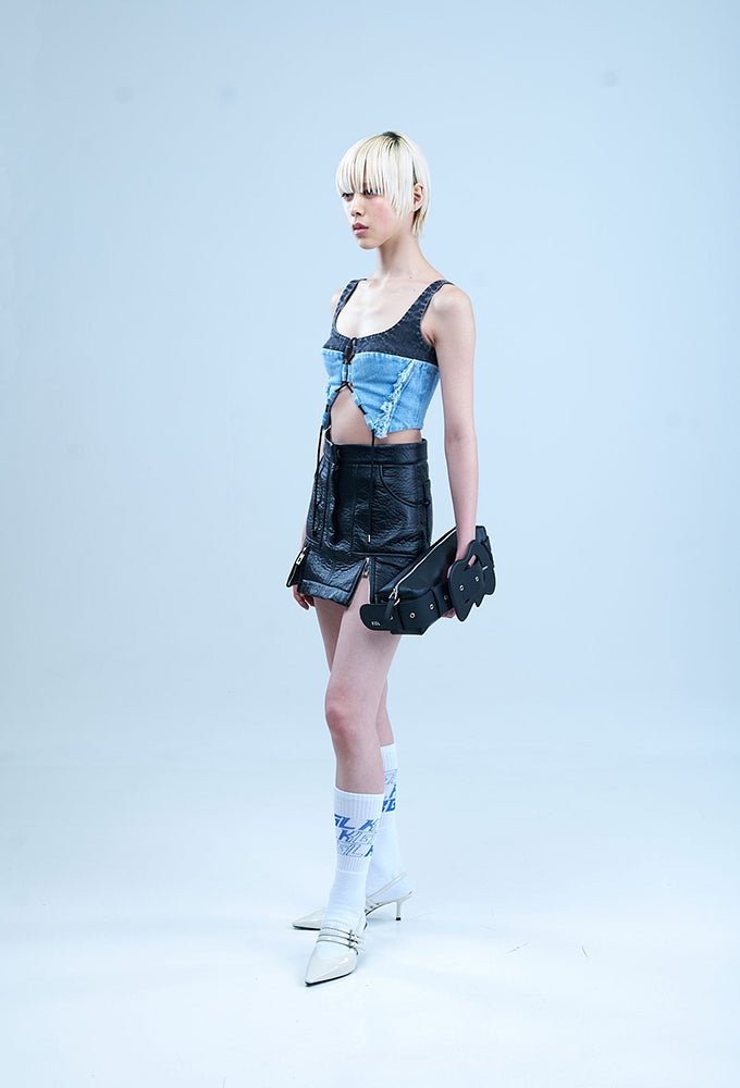 CONCENTRIC CUT DENIM BRALETTE - Kanika Goyal Label