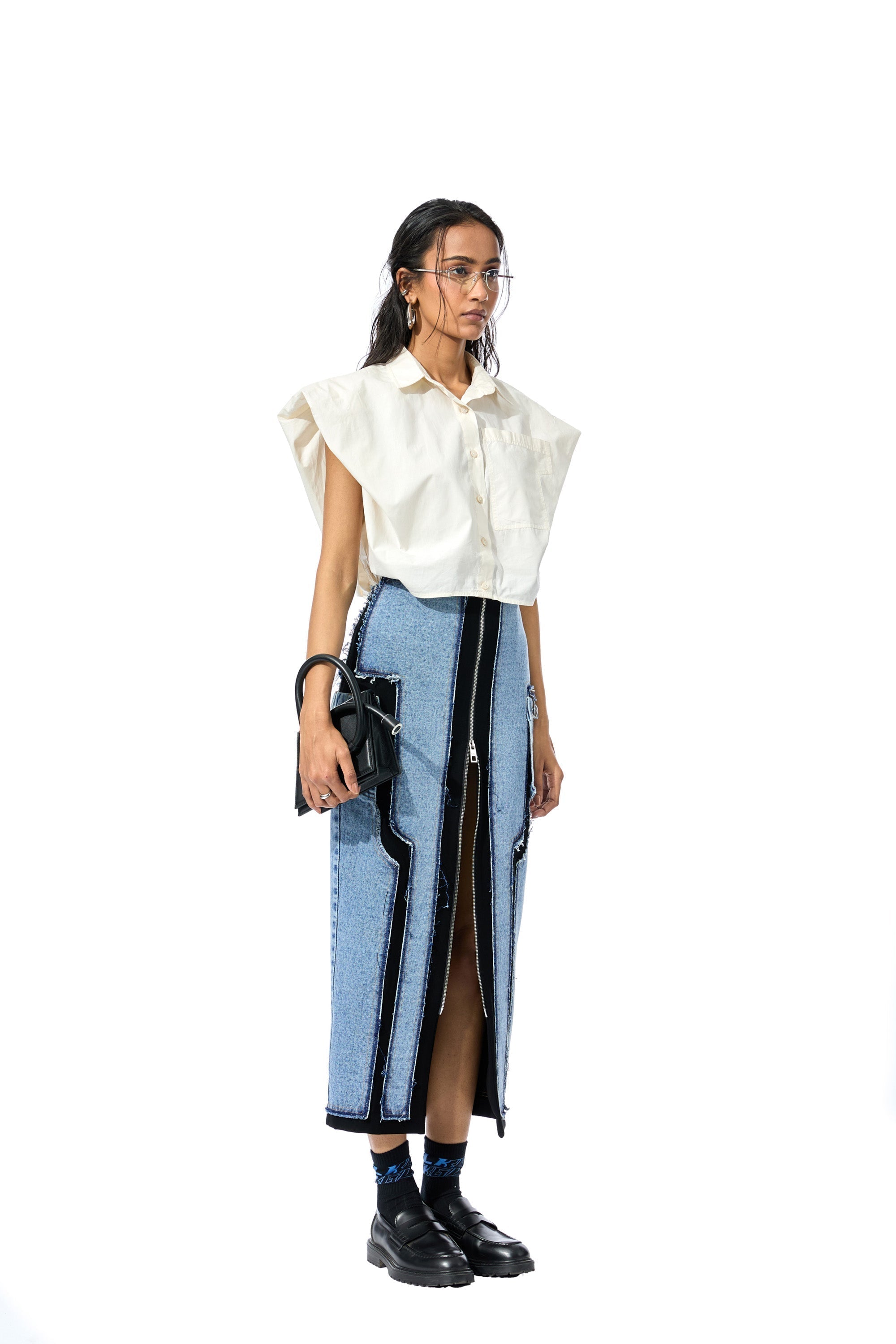 CONCENTRIC CUT DENIM SKIRT - Kanika Goyal Label