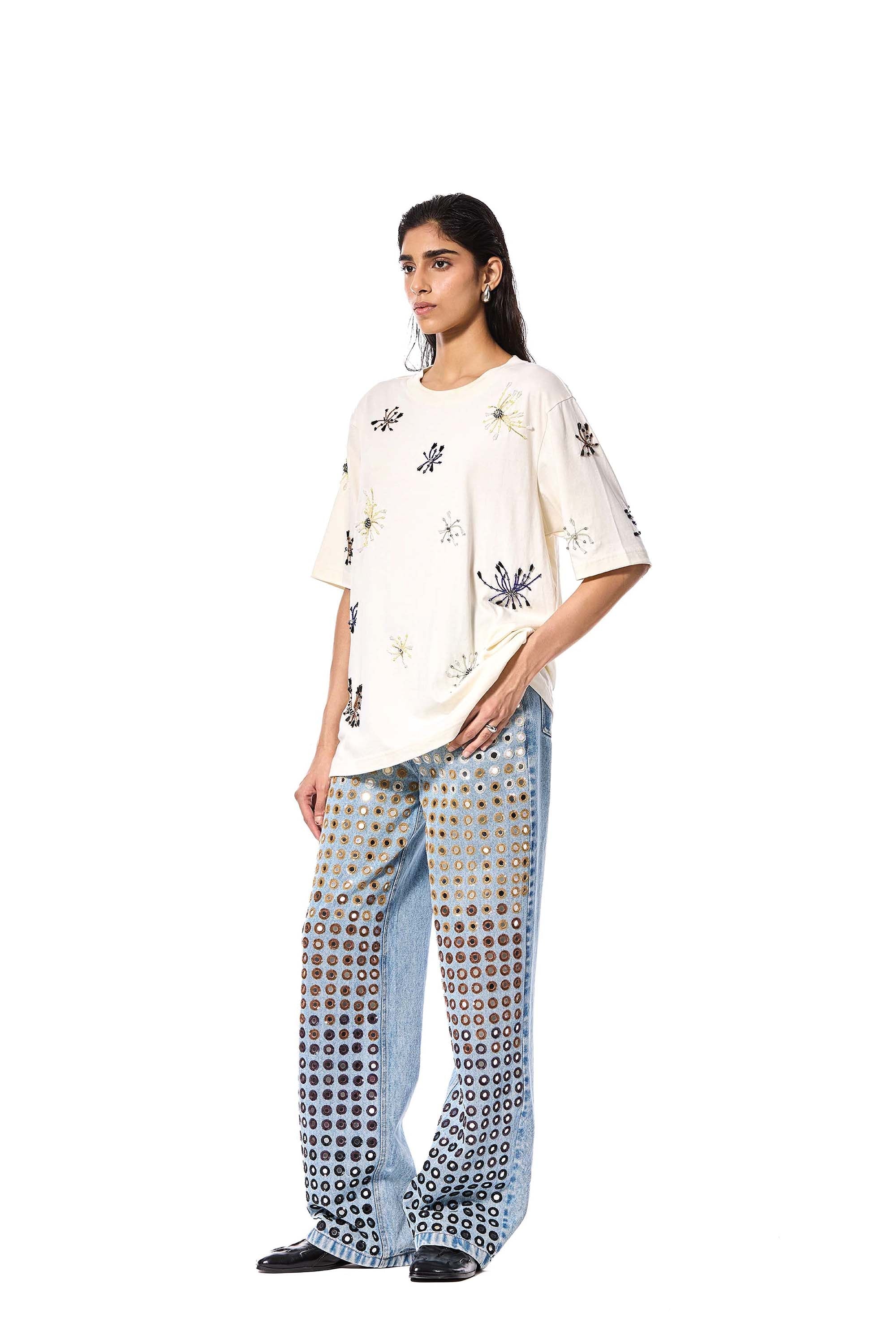 DIAMANTE' EMBELLISHED DENIM PANTS - Kanika Goyal Label