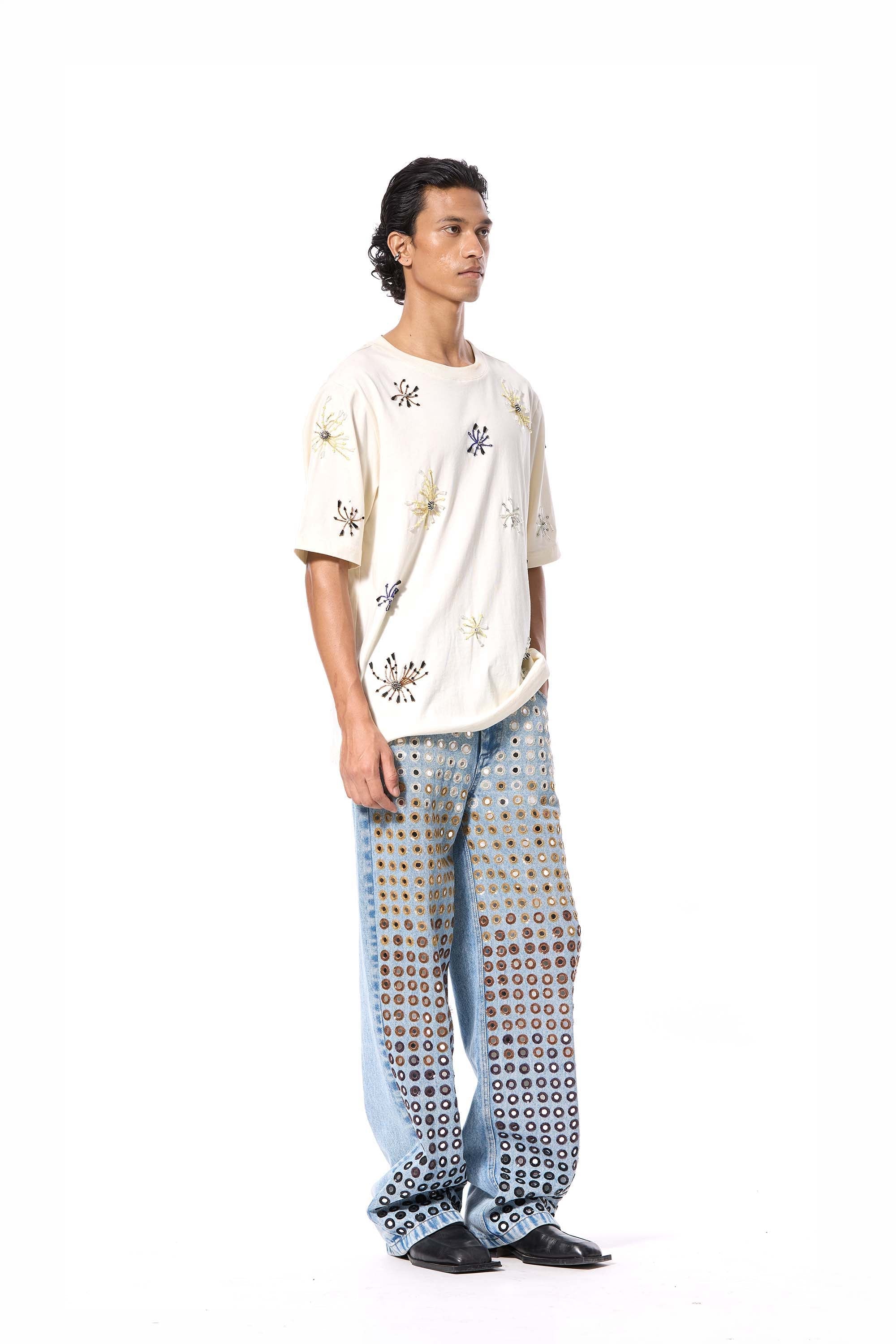 DIAMANTE' EMBELLISHED DENIM PANTS - Kanika Goyal Label