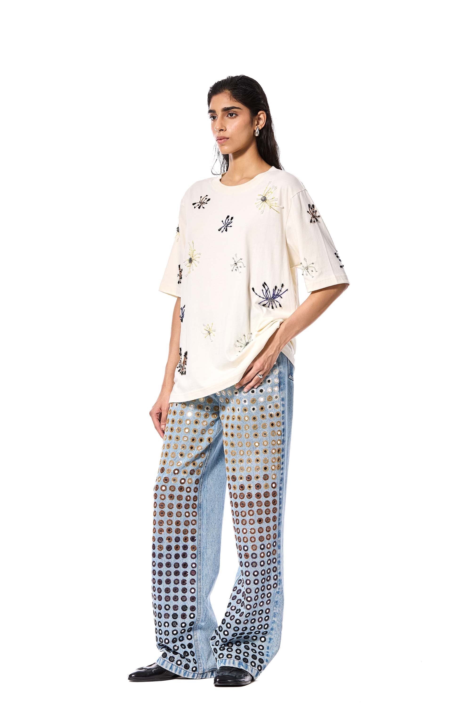 DIAMANTE' EMBELLISHED DENIM PANTS - Kanika Goyal Label