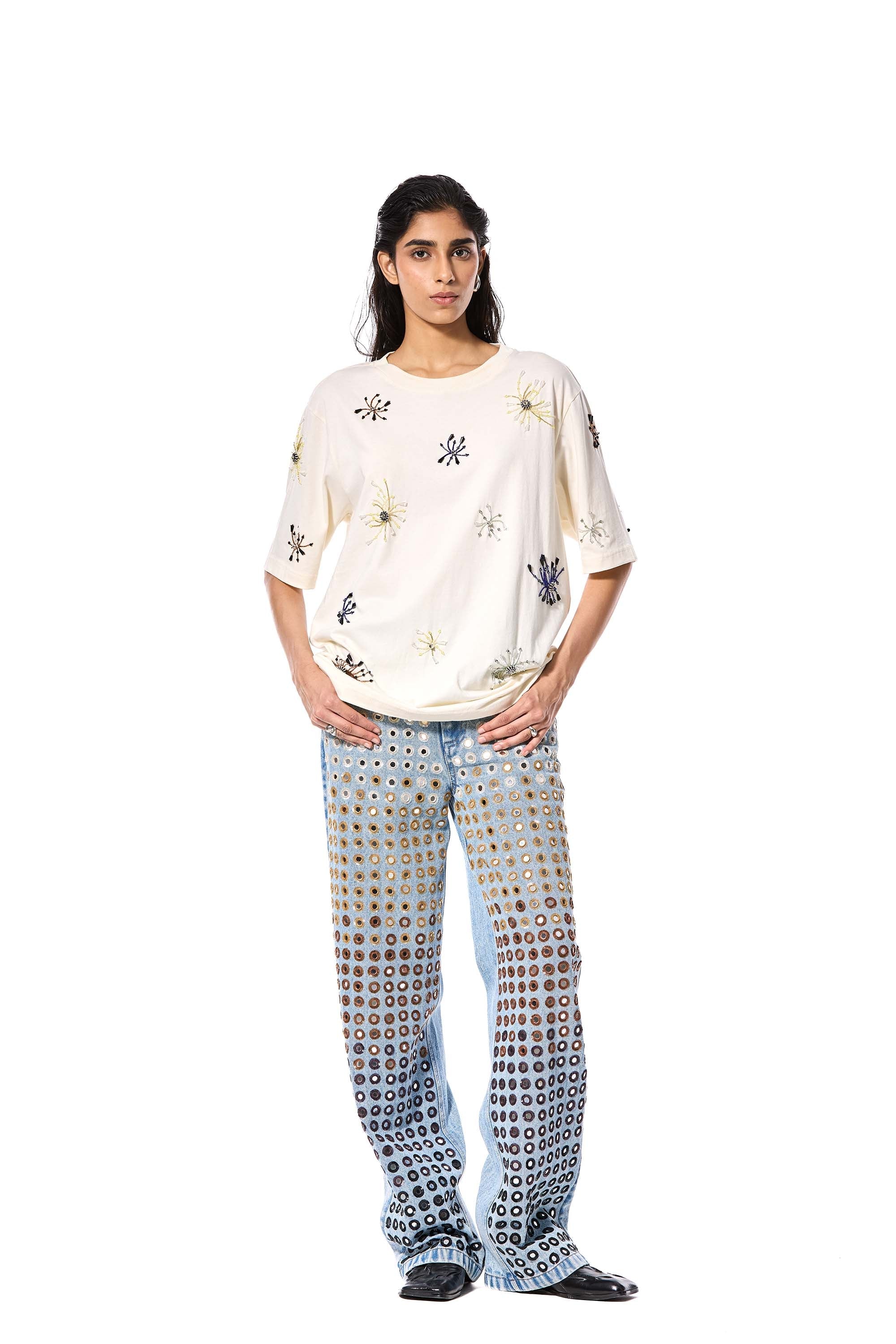 DIAMANTE' EMBELLISHED DENIM PANTS - Kanika Goyal Label
