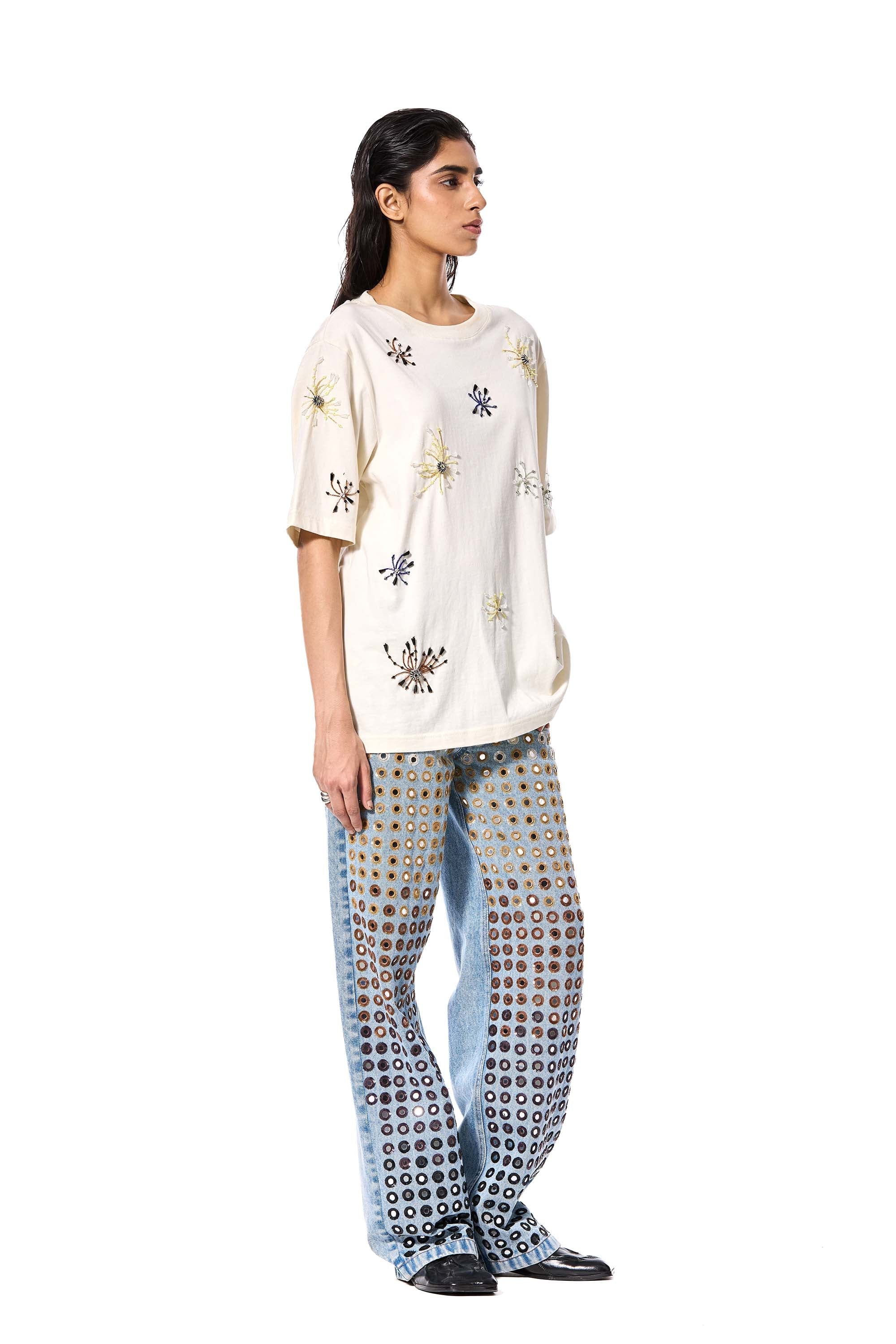 DIAMANTE' EMBELLISHED DENIM PANTS - Kanika Goyal Label