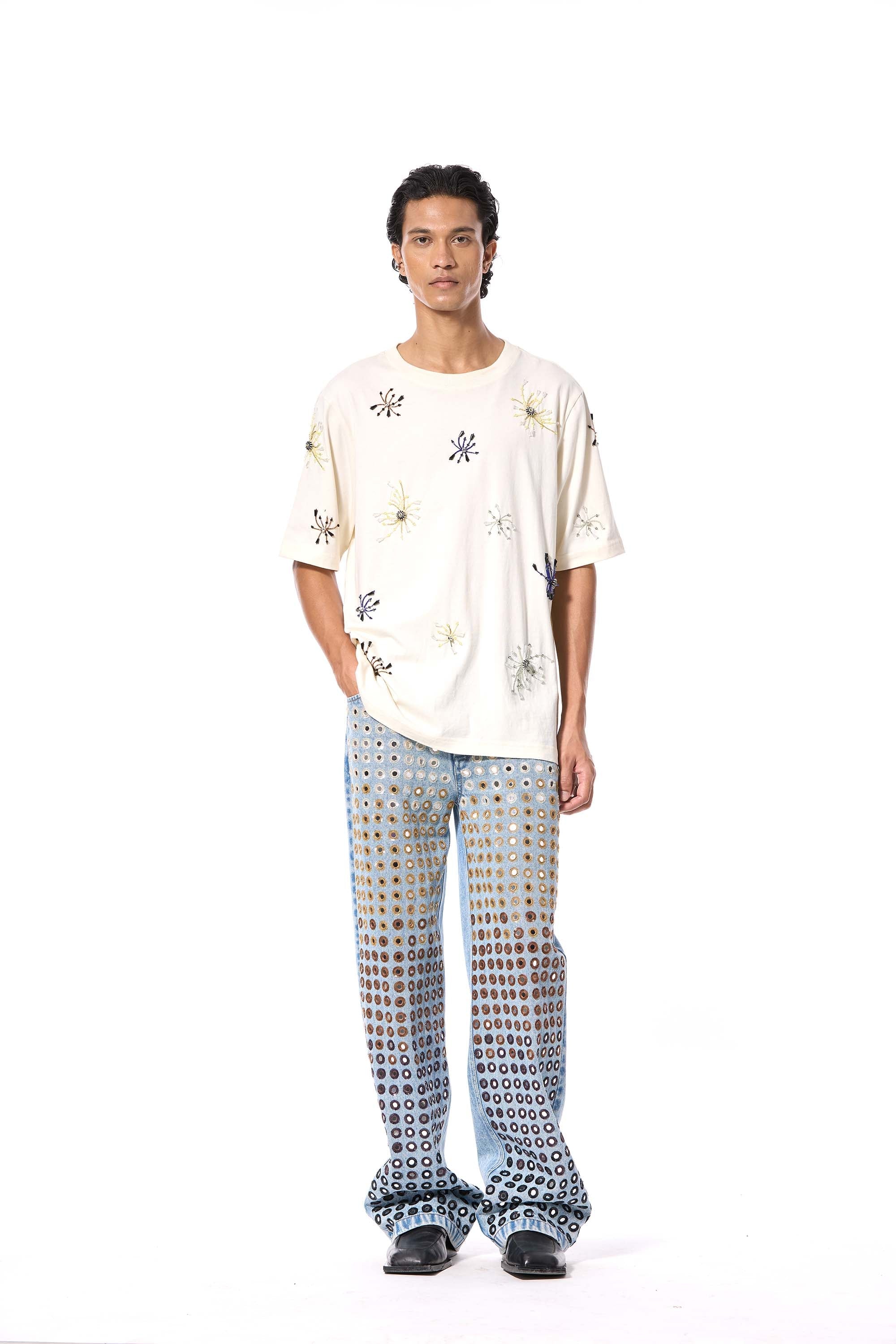 DIAMANTE' EMBELLISHED DENIM PANTS - Kanika Goyal Label