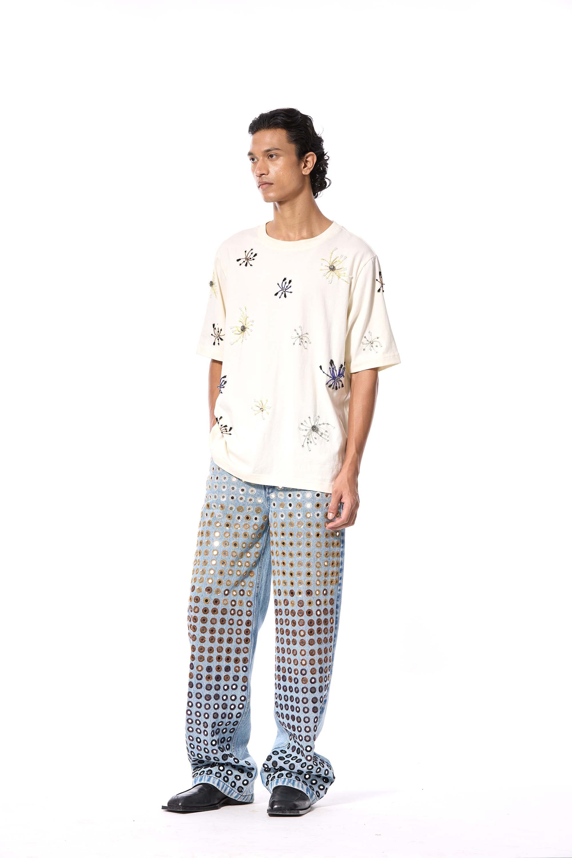 DIAMANTE' EMBELLISHED DENIM PANTS - Kanika Goyal Label