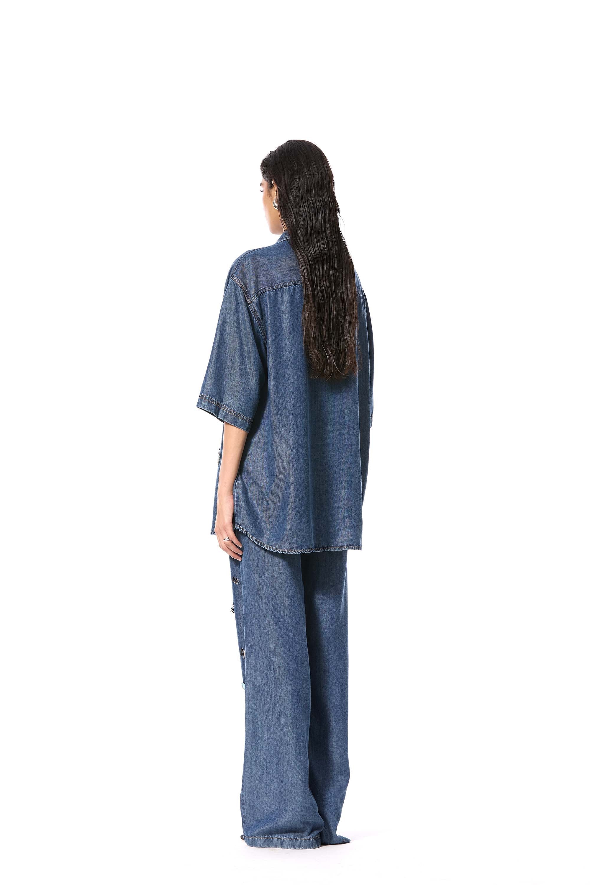 DUSKEI' EMBELLISHED DENIM PANTS - Kanika Goyal Label