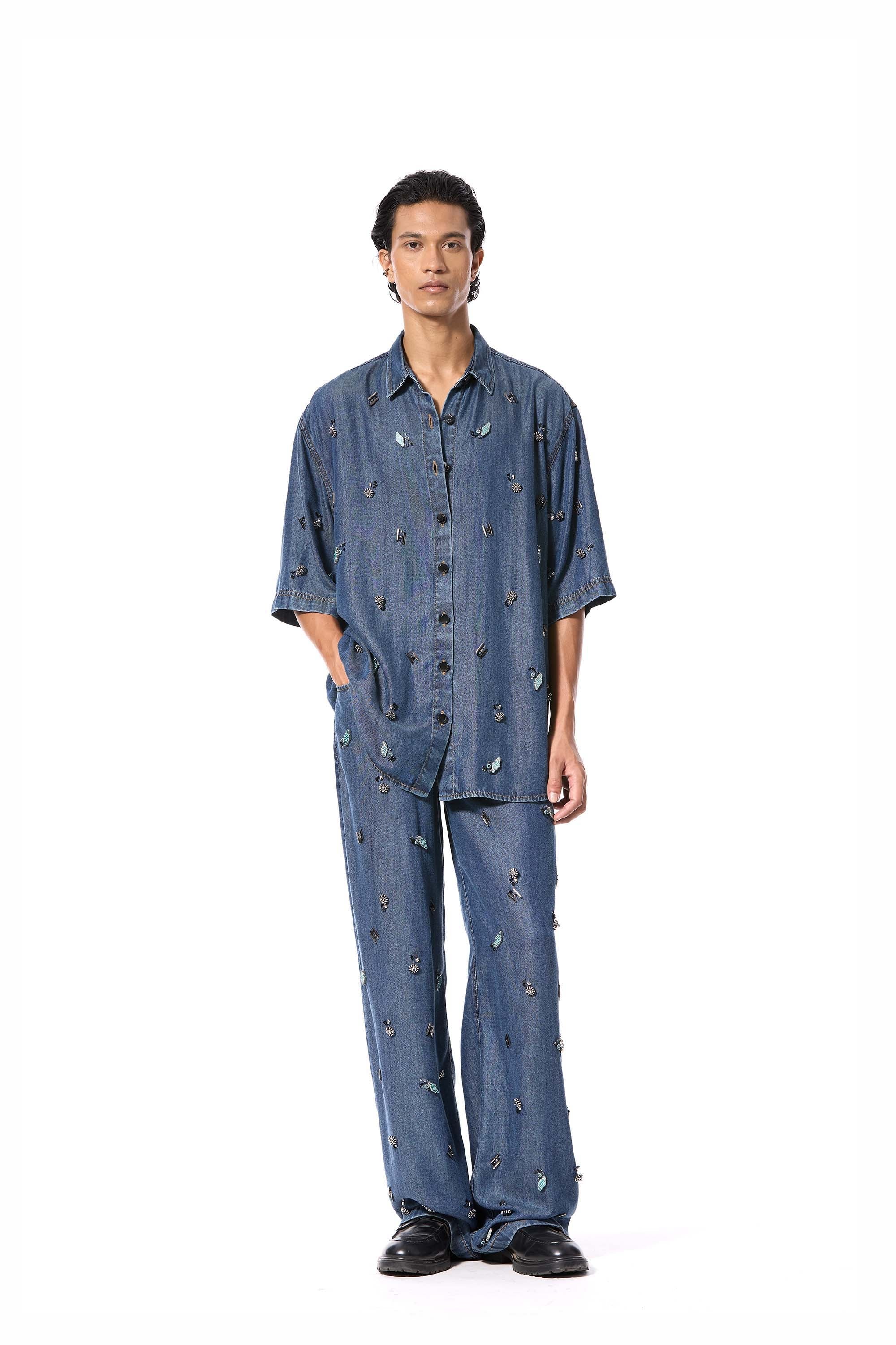 DUSKEI' EMBELLISHED DENIM PANTS - Kanika Goyal Label
