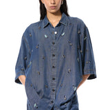 DUSKEI' EMBELLISHED DENIM SHIRT - Kanika Goyal Label