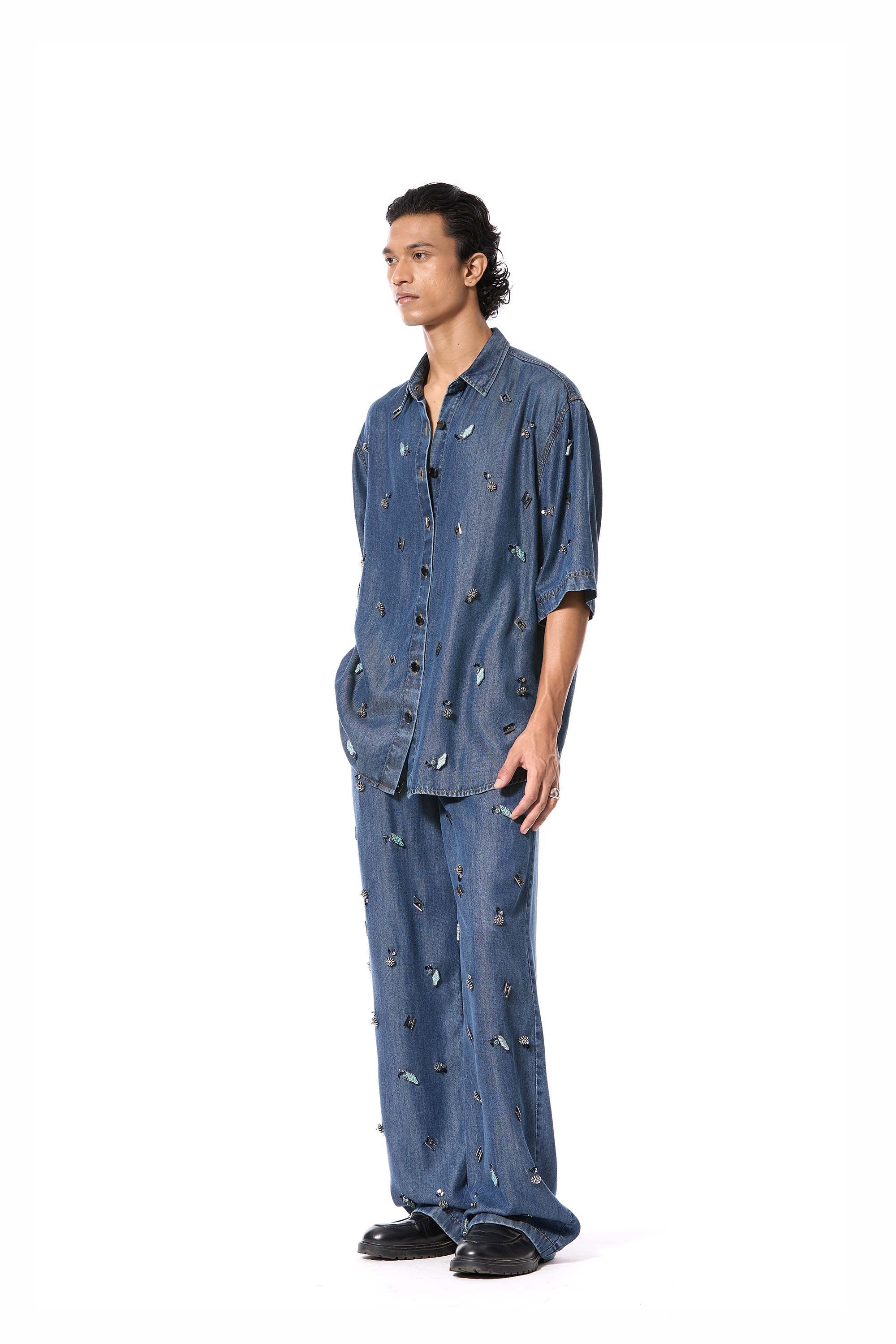 DUSKEI' EMBELLISHED DENIM SHIRT - Kanika Goyal Label