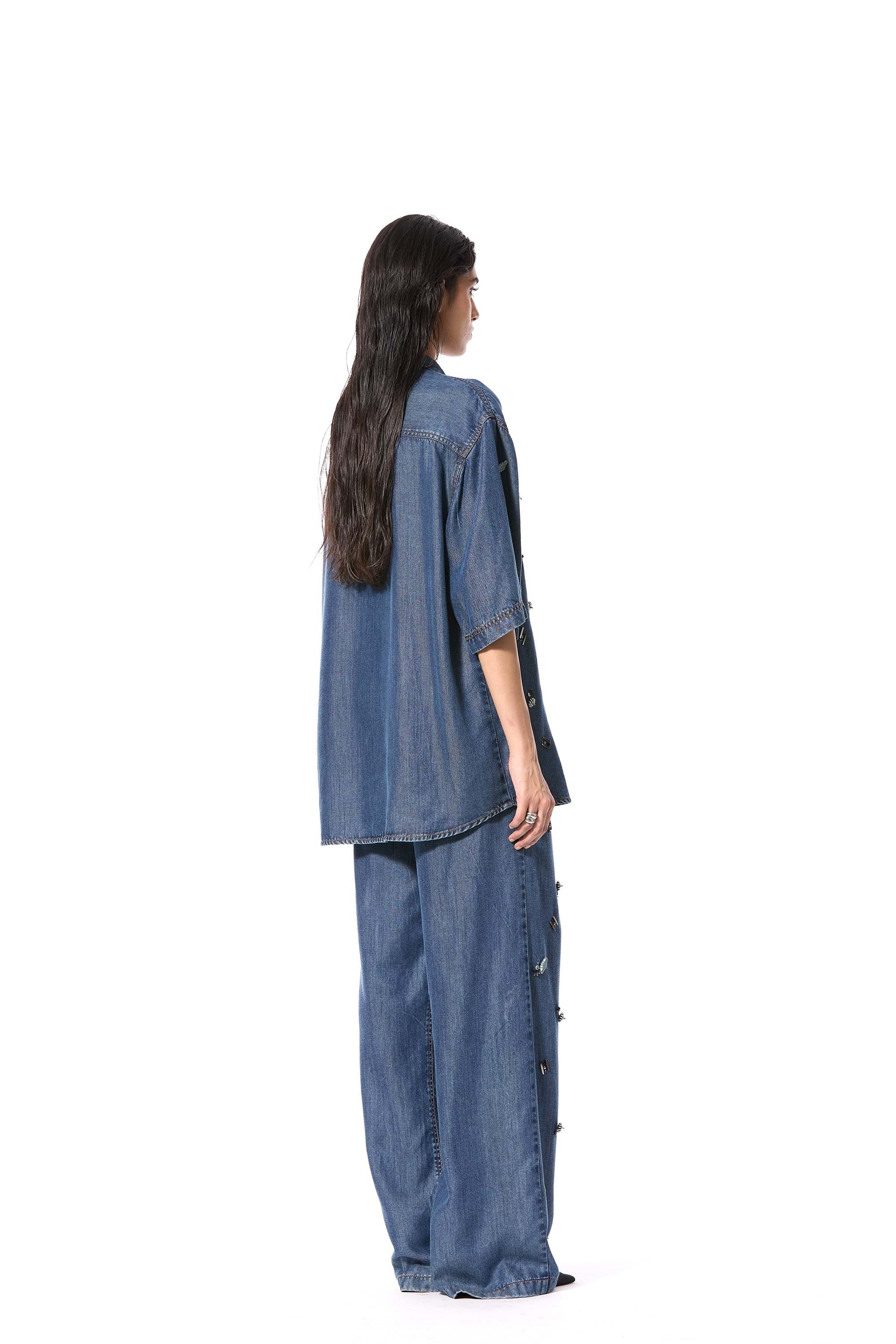 DUSKEI' EMBELLISHED DENIM SHIRT - Kanika Goyal Label