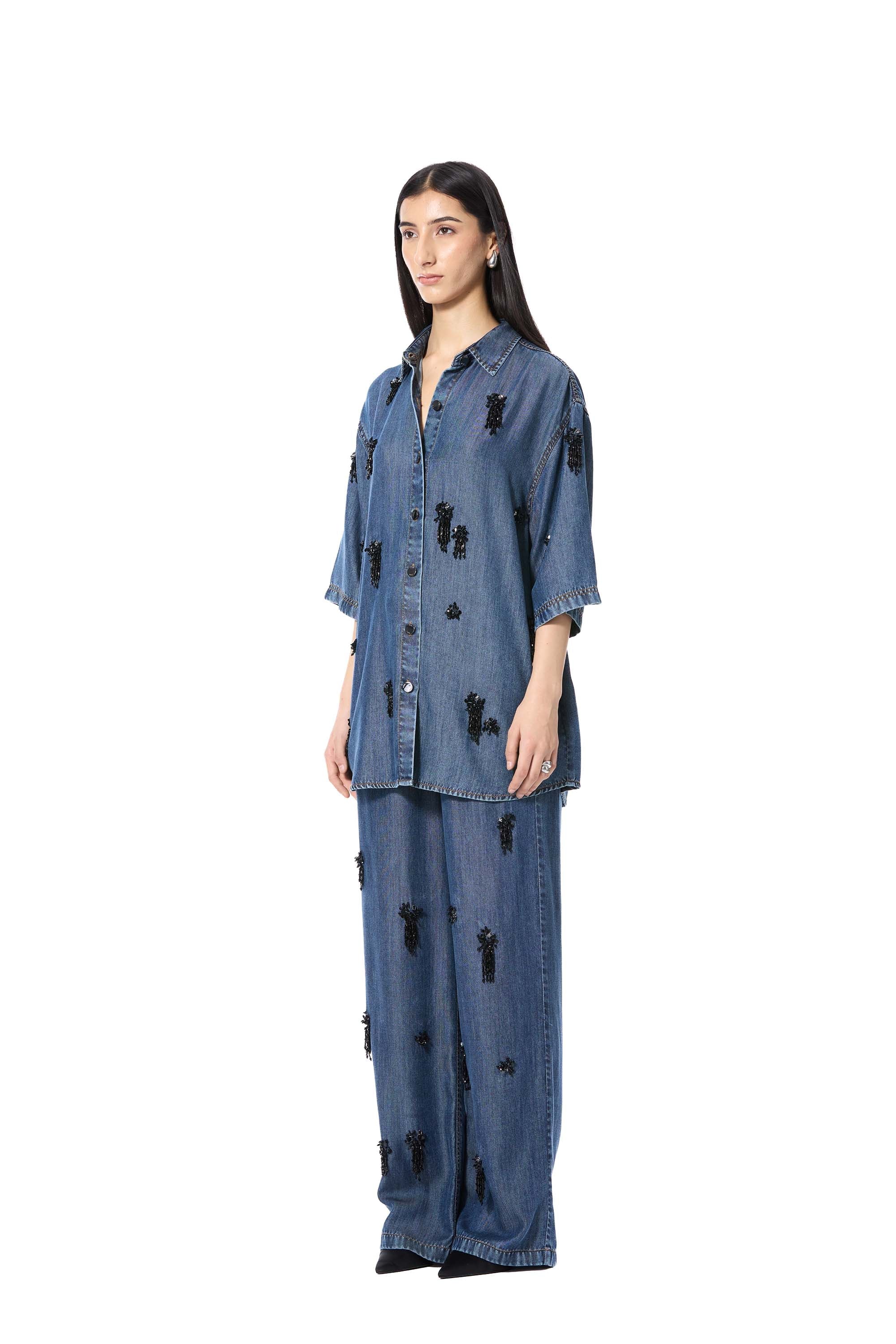ELIX' EMBELLISHED DENIM PANTS - Kanika Goyal Label