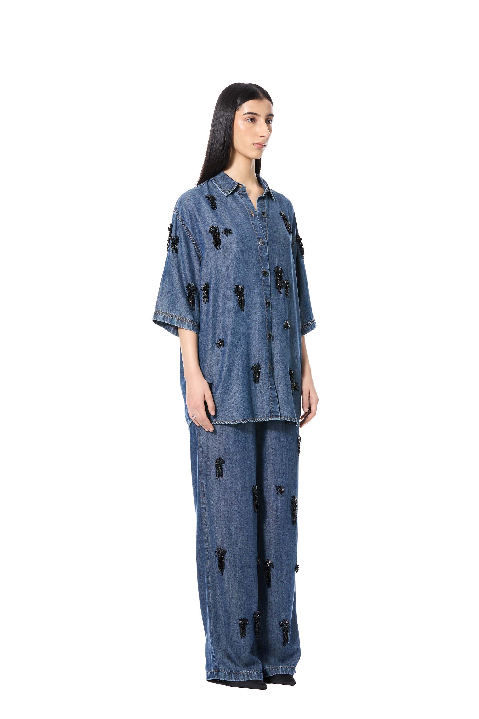 ELIX' EMBELLISHED DENIM SHIRT - Kanika Goyal Label