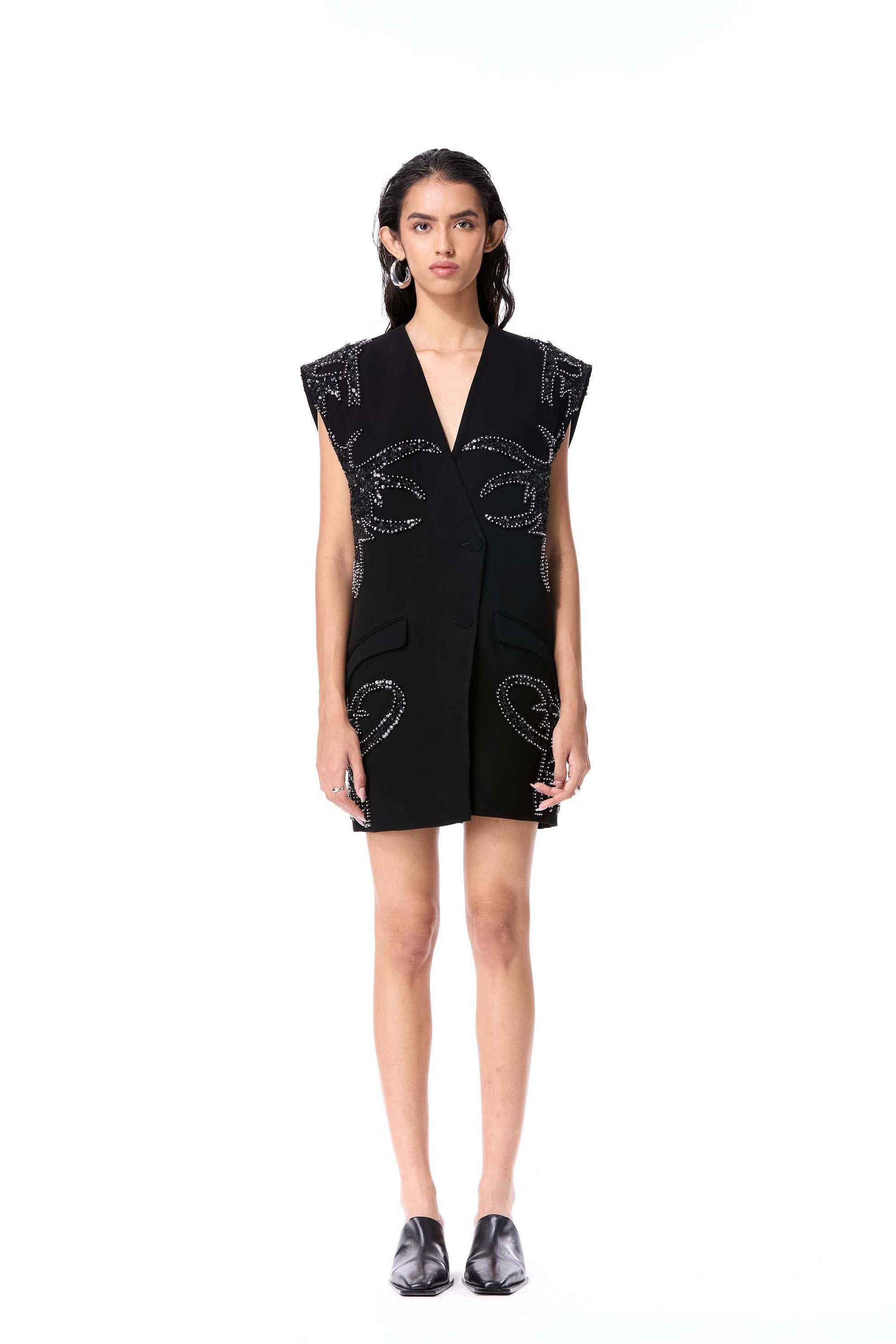 FIERY BLOOM SLEEVELESSBLAZER DRESS - Kanika Goyal Label