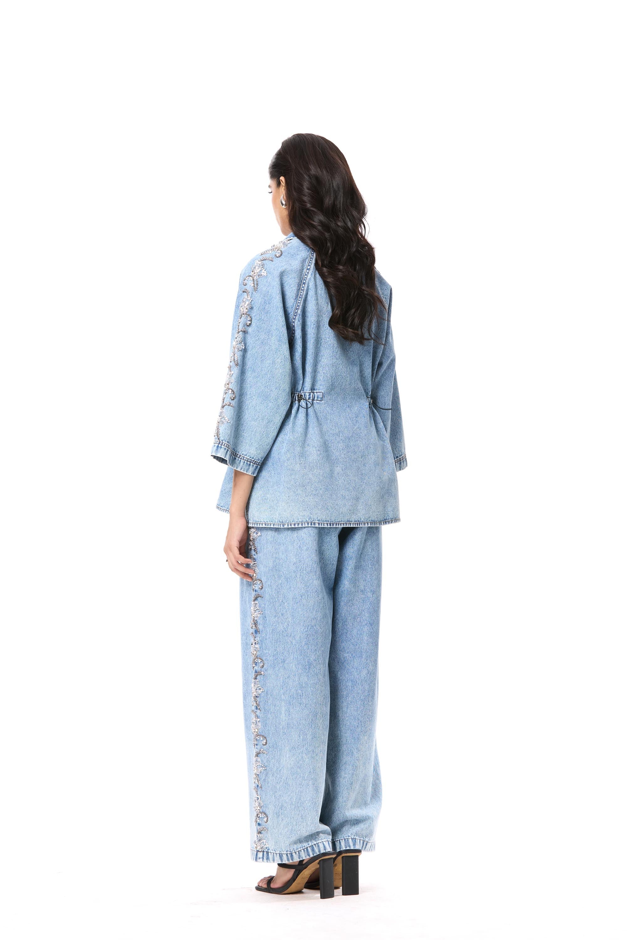 'FLORALIGN' EMBELLISHED DENIM PANTS - Kanika Goyal Label