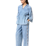 'FLORALIGN' EMBELLISHED DENIM PANTS - Kanika Goyal Label