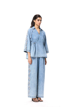 'FLORALIGN' EMBELLISHED DENIM PANTS - Kanika Goyal Label