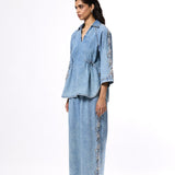'FLORALIGN' EMBELLISHED DENIM TOP - Kanika Goyal Label