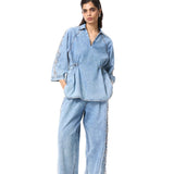 'FLORALIGN' EMBELLISHED DENIM TOP - Kanika Goyal Label