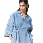 'FLORALIGN' EMBELLISHED DENIM TOP - Kanika Goyal Label