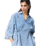 'FLORALIGN' EMBELLISHED DENIM TOP - Kanika Goyal Label