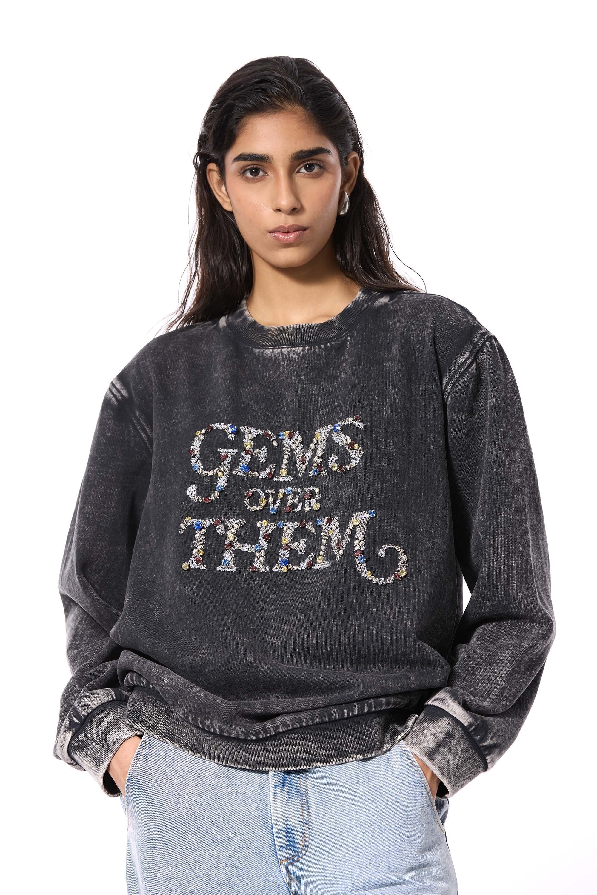 GEMS OVER THEM' EMBELLISHED SWEATSHIRT - Kanika Goyal Label