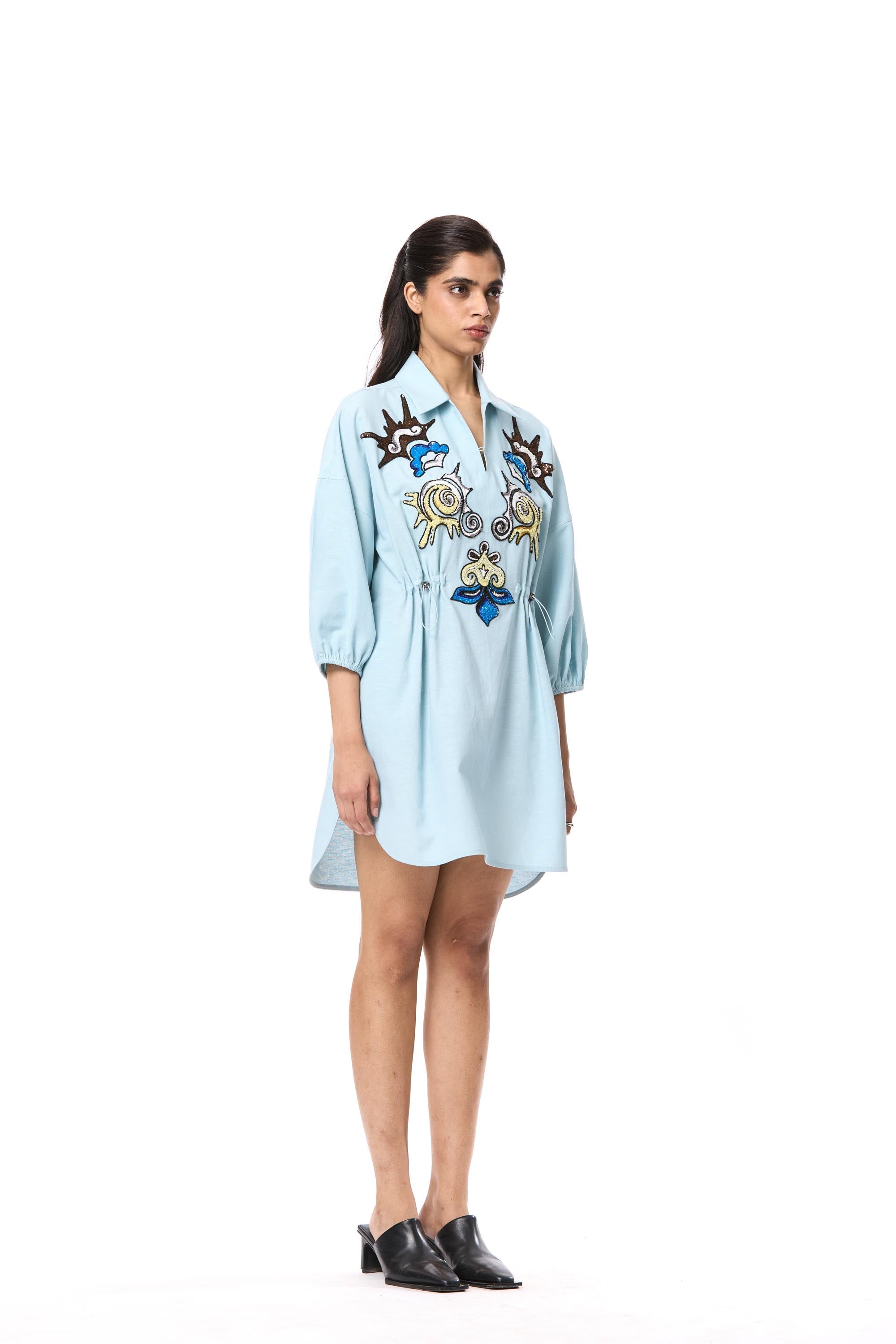 'GOLDRIFT' EMBELLISHED LINEN DRESS - Kanika Goyal Label