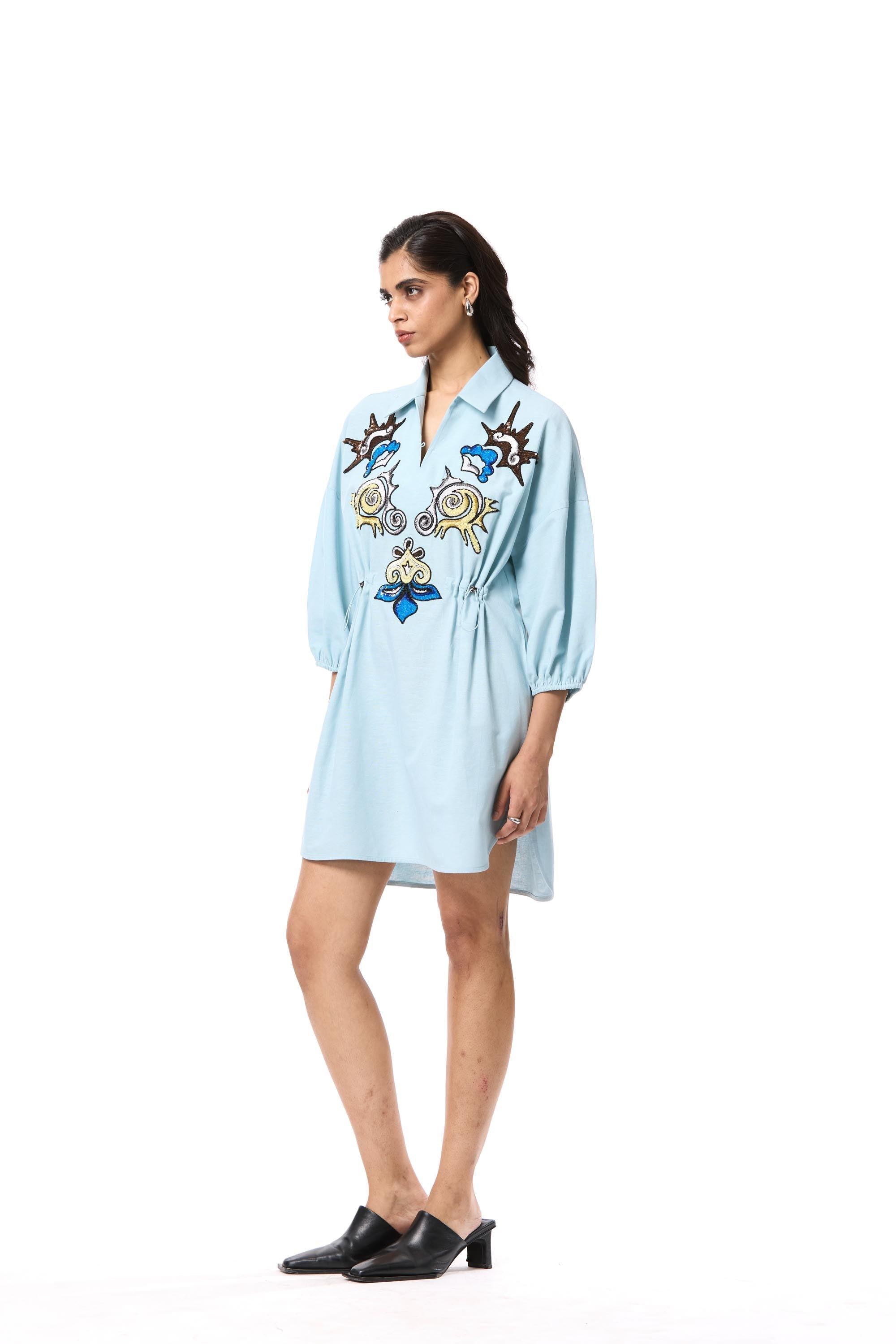 'GOLDRIFT' EMBELLISHED LINEN DRESS - Kanika Goyal Label