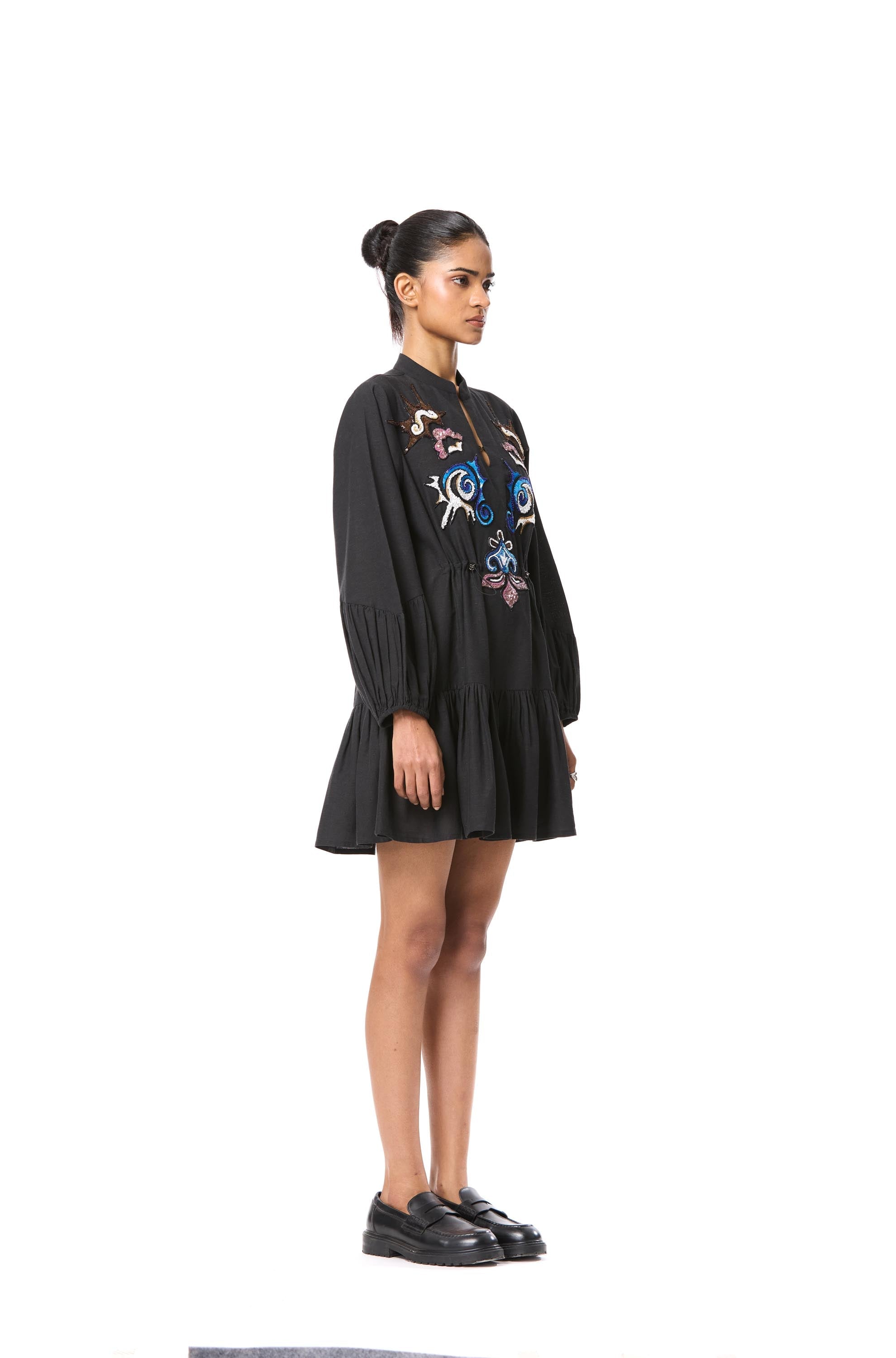 'GOLDRIFT' EMBELLISHED LINEN DRESS - Kanika Goyal Label