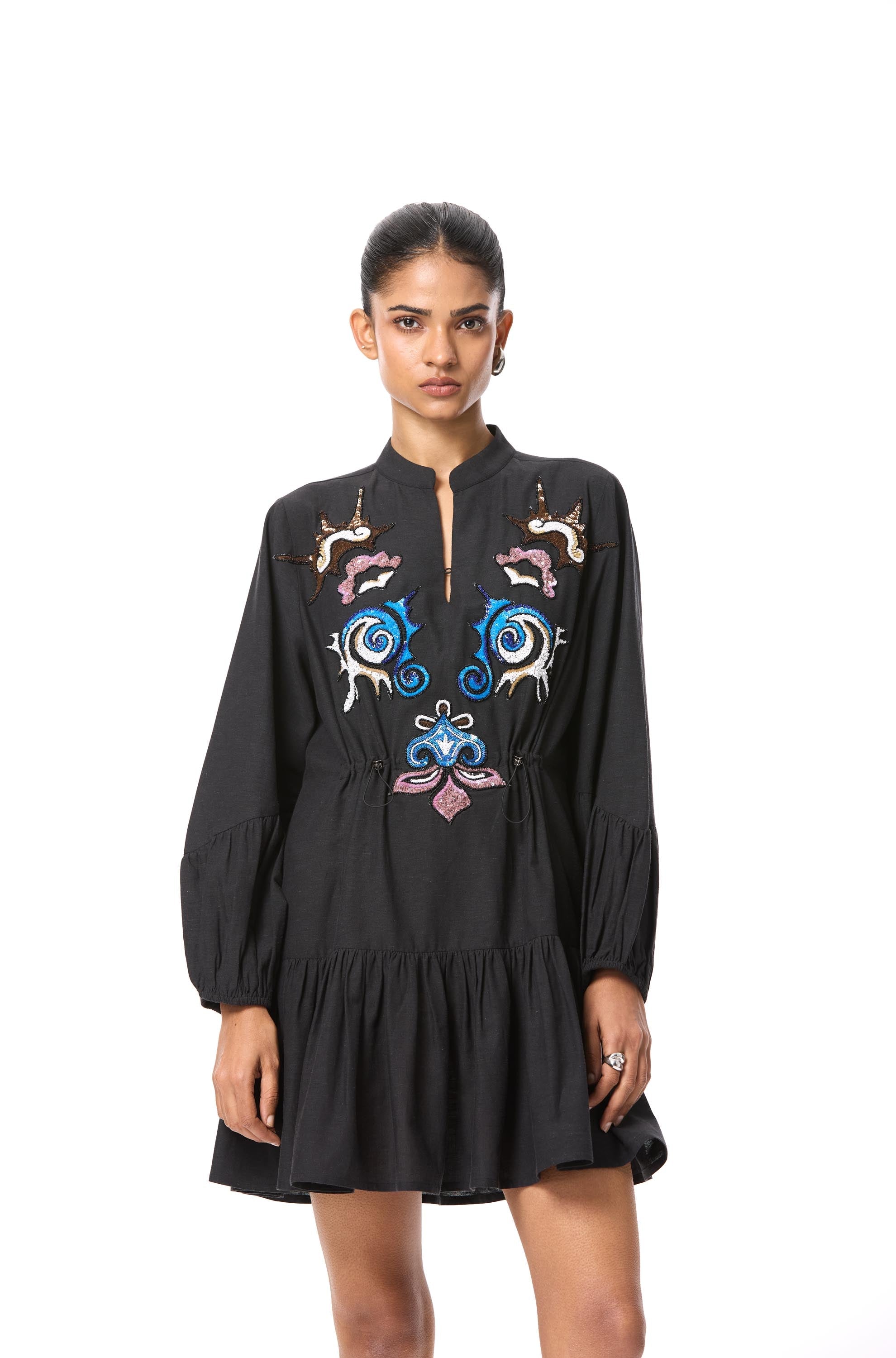 'GOLDRIFT' EMBELLISHED LINEN DRESS - Kanika Goyal Label