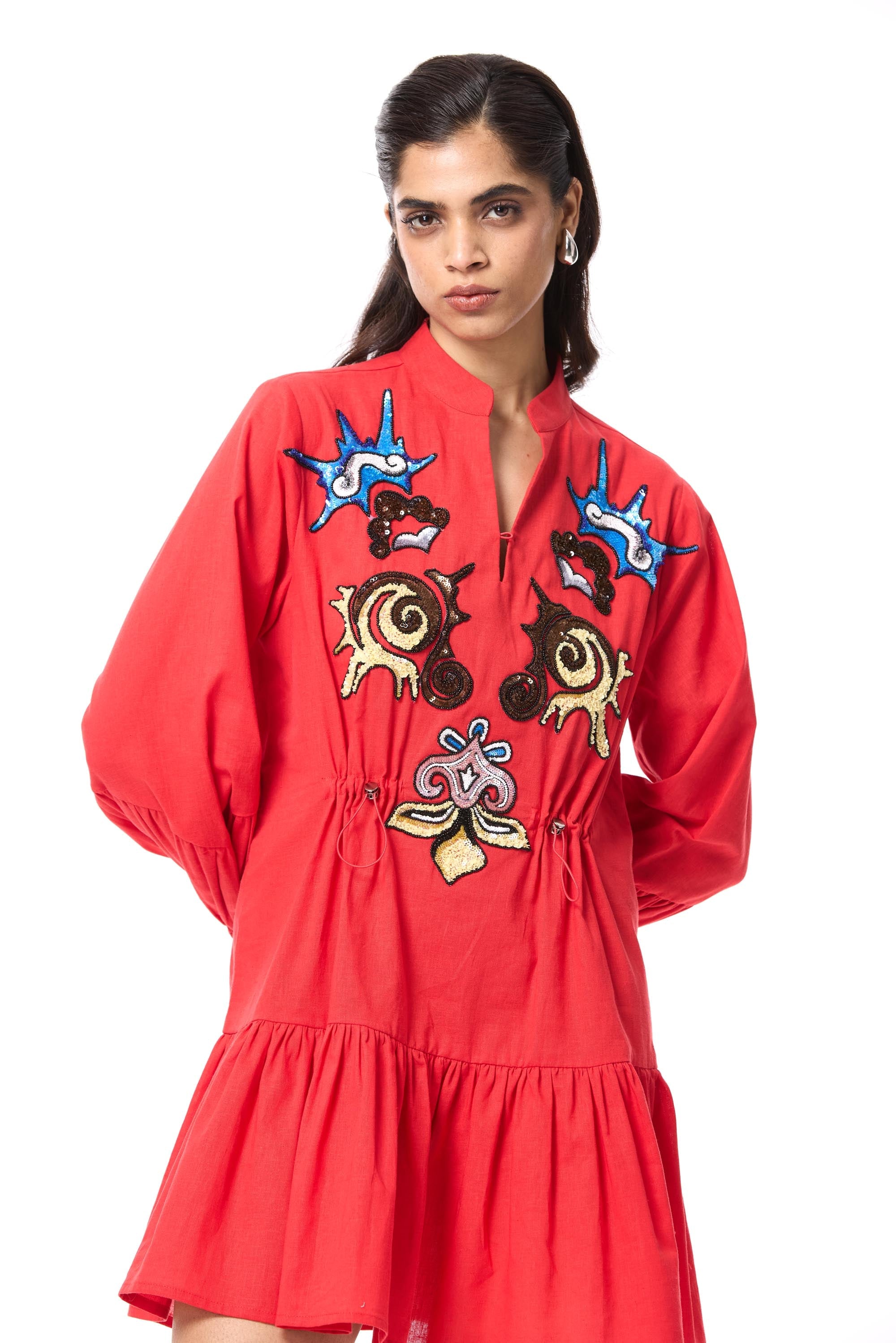 'GOLDRIFT' EMBELLISHED LINEN DRESS - Kanika Goyal Label