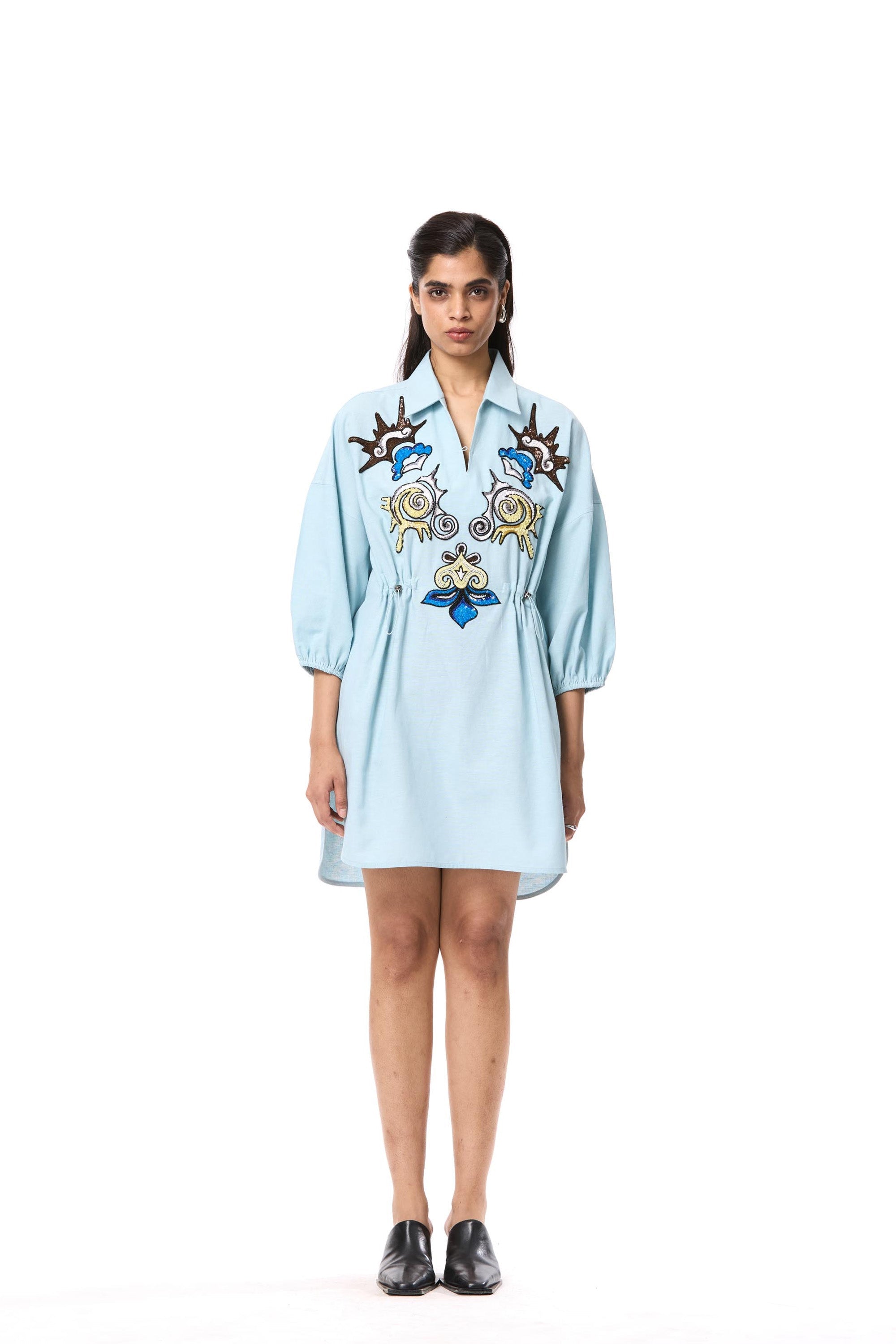 'GOLDRIFT' EMBELLISHED LINEN DRESS - Kanika Goyal Label