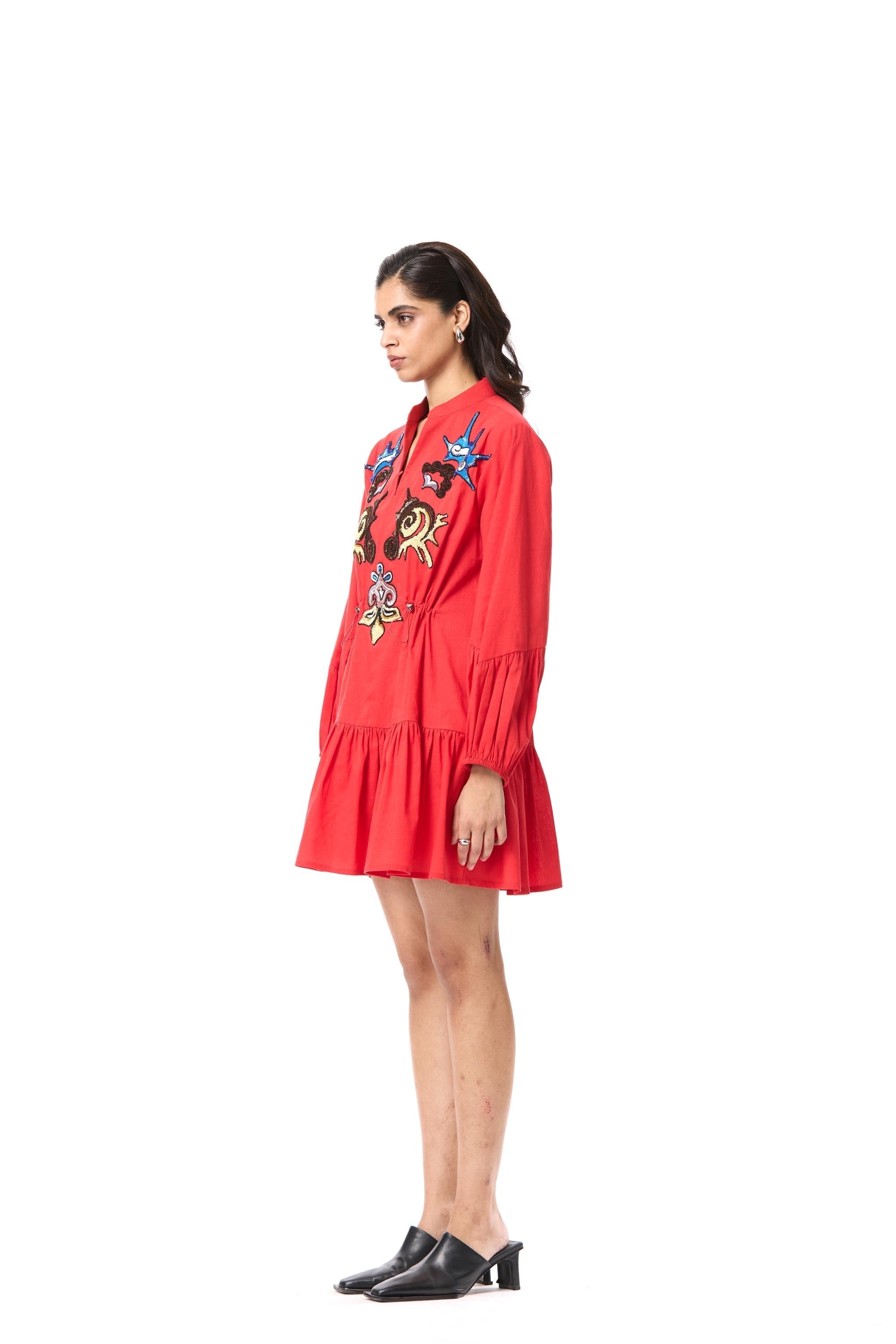 'GOLDRIFT' EMBELLISHED LINEN DRESS - Kanika Goyal Label