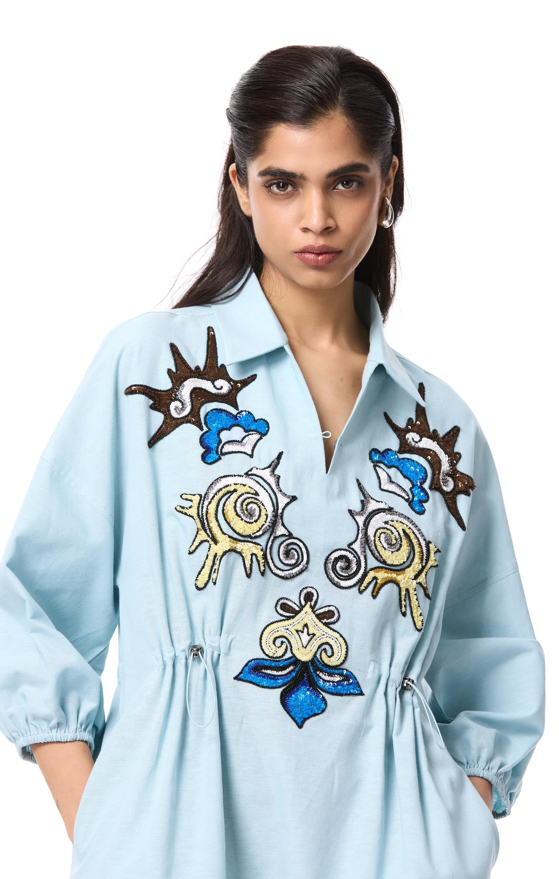 'GOLDRIFT' EMBELLISHED LINEN DRESS - Kanika Goyal Label