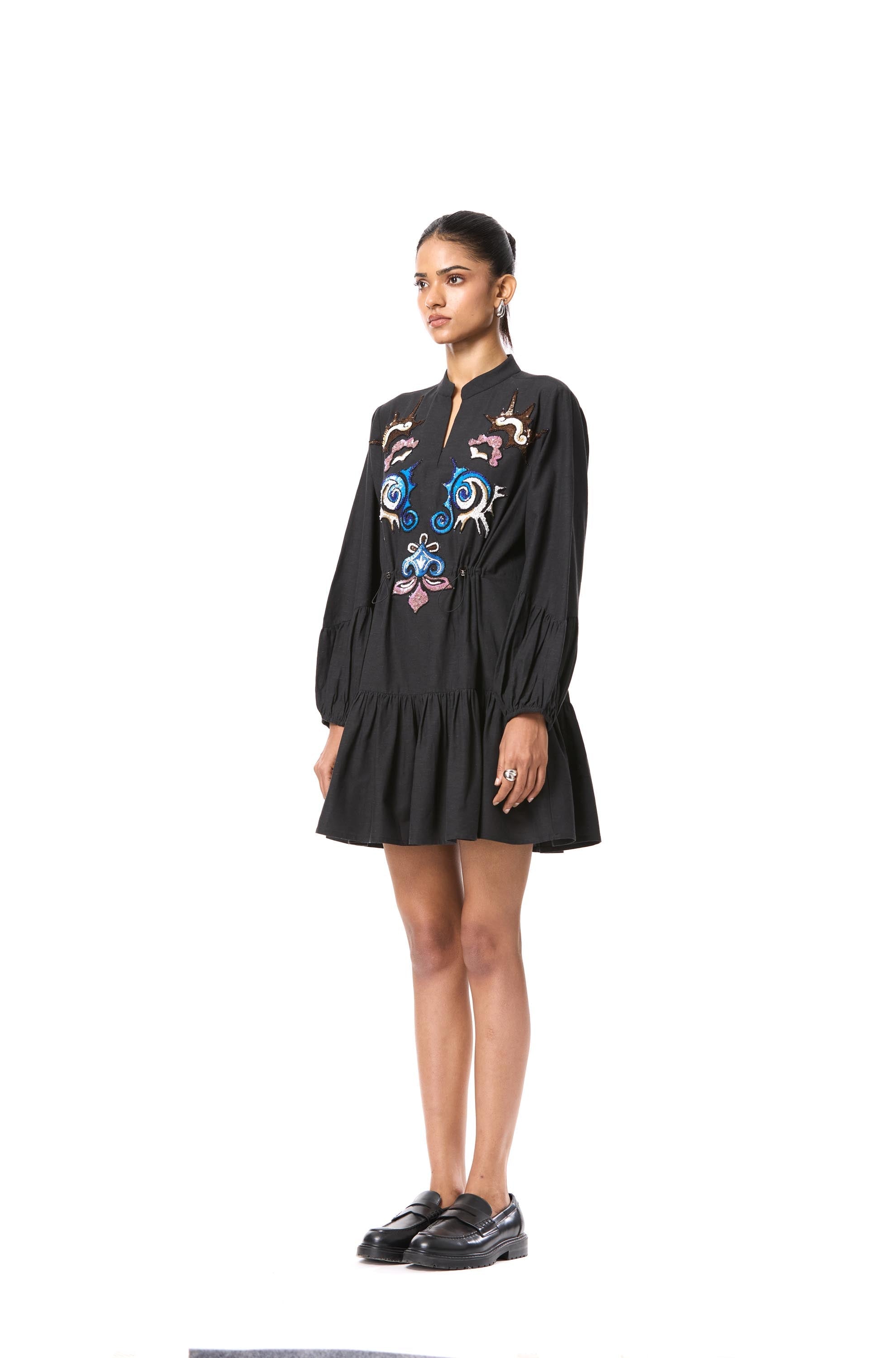 'GOLDRIFT' EMBELLISHED LINEN DRESS - Kanika Goyal Label