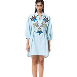 'GOLDRIFT' EMBELLISHED LINEN DRESS - Kanika Goyal Label