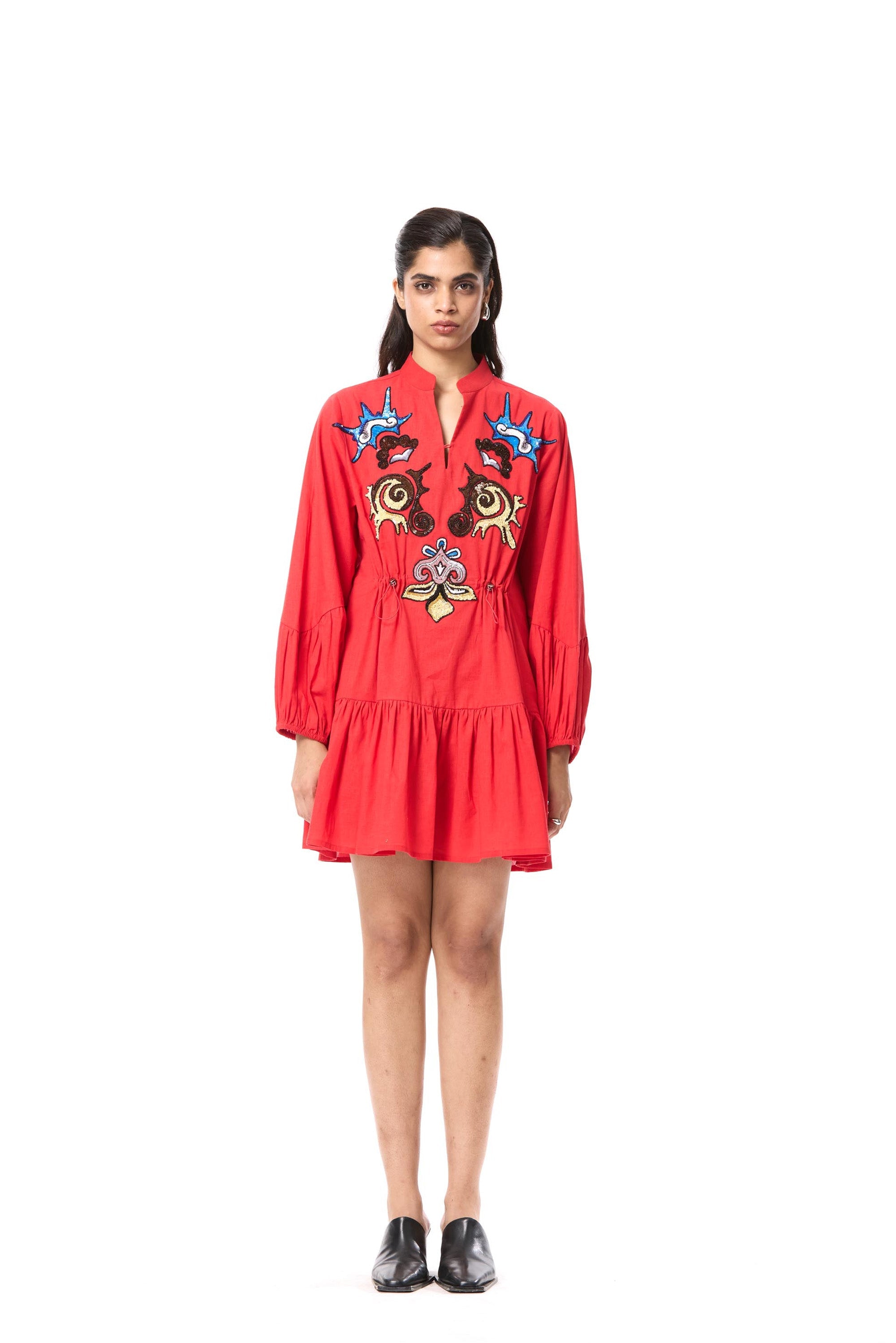 'GOLDRIFT' EMBELLISHED LINEN DRESS - Kanika Goyal Label