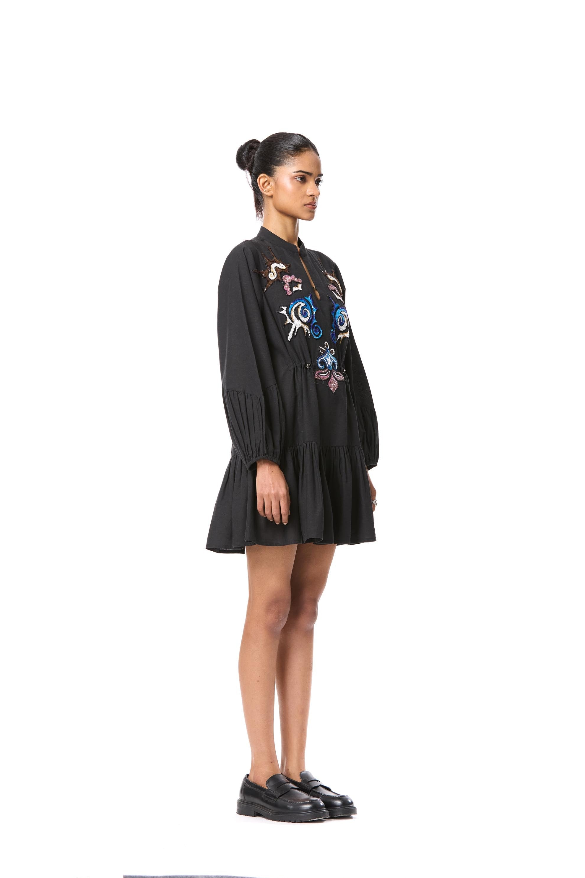 'GOLDRIFT' EMBELLISHED LINEN DRESS - Kanika Goyal Label